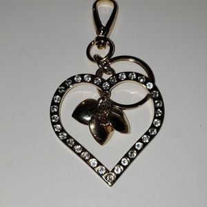 Kathy Van Zeeland Handbag Charm Rhinestones Hearts Keychain Silver Tone